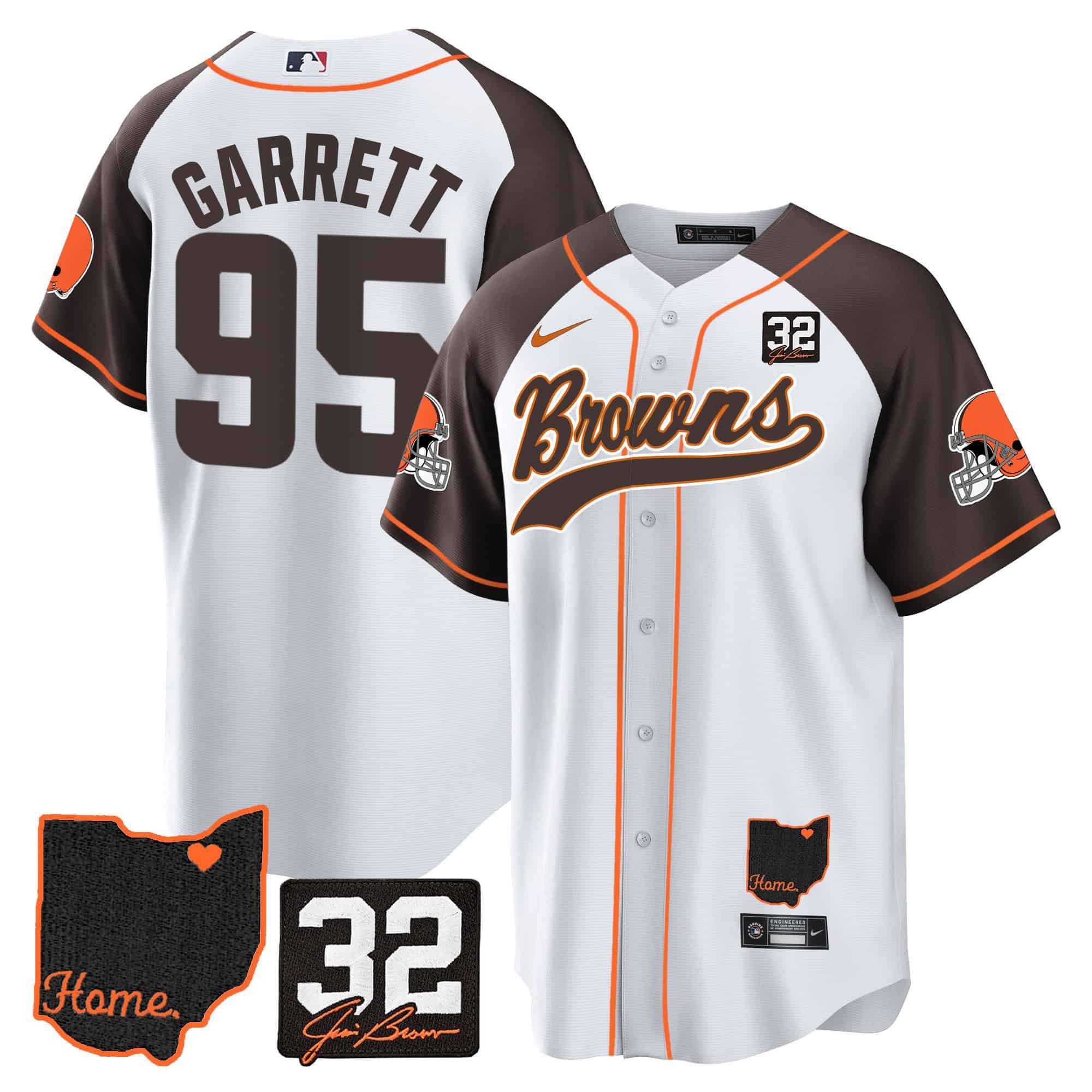 Men Cleveland Browns #95 Garrett White Memorial Home Patch Baseball 2024 Nike NFL Jersey style 1
